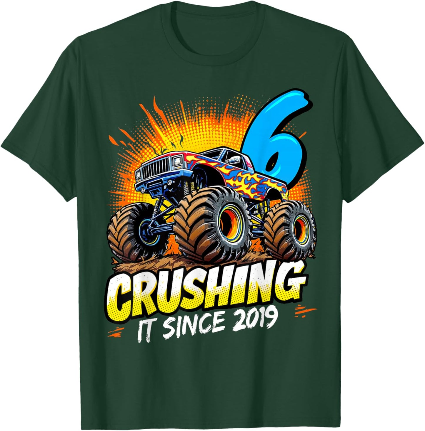 Birthday Monster Truck 6 year Old Boys 6th Party Born 2019 T-Shirt - T-Shirt | Forest