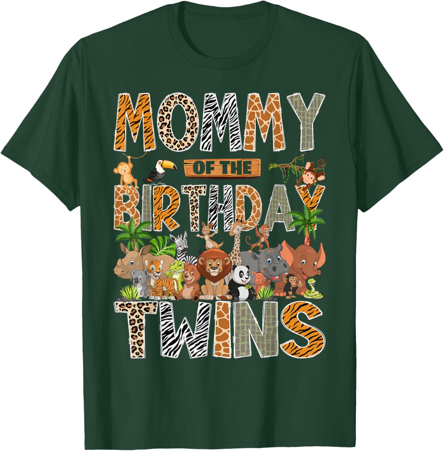 Mommy of The Birthday Twins Safari Wild One Zoo Animal T-Shirt - T-Shirt | Forest