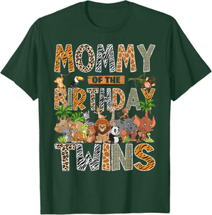 Mommy of The Birthday Twins Safari Wild One Zoo Animal T-Shirt - T-Shirt | Forest