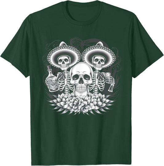 Mexico Vintage Skeleton Tequila Dia De Los Muertos Mexican T-Shirt - T-Shirt | Forest
