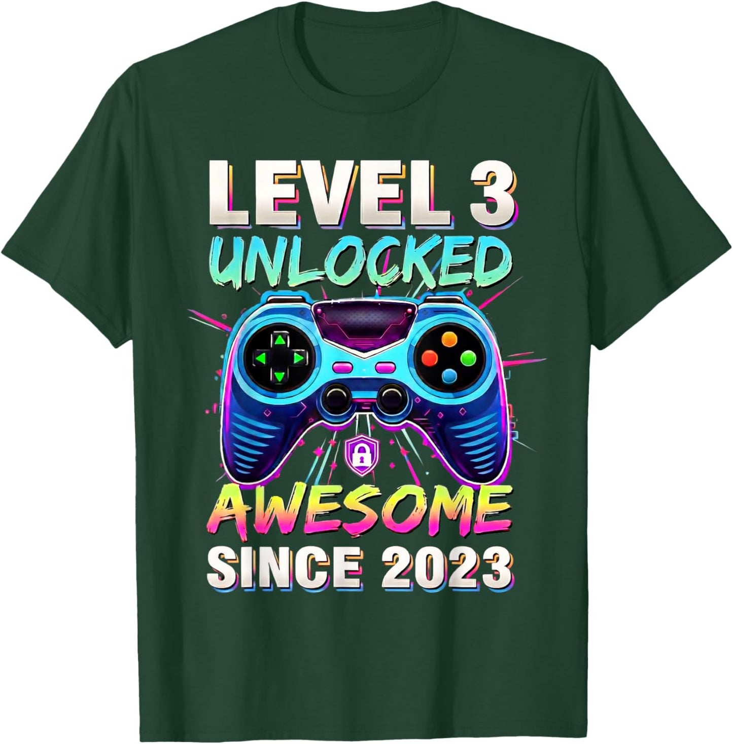 3e Anniversaire Gaming Boys Level 3 débloqué génial Depuis 2023 T-Shirt - T-Shirt | Forest