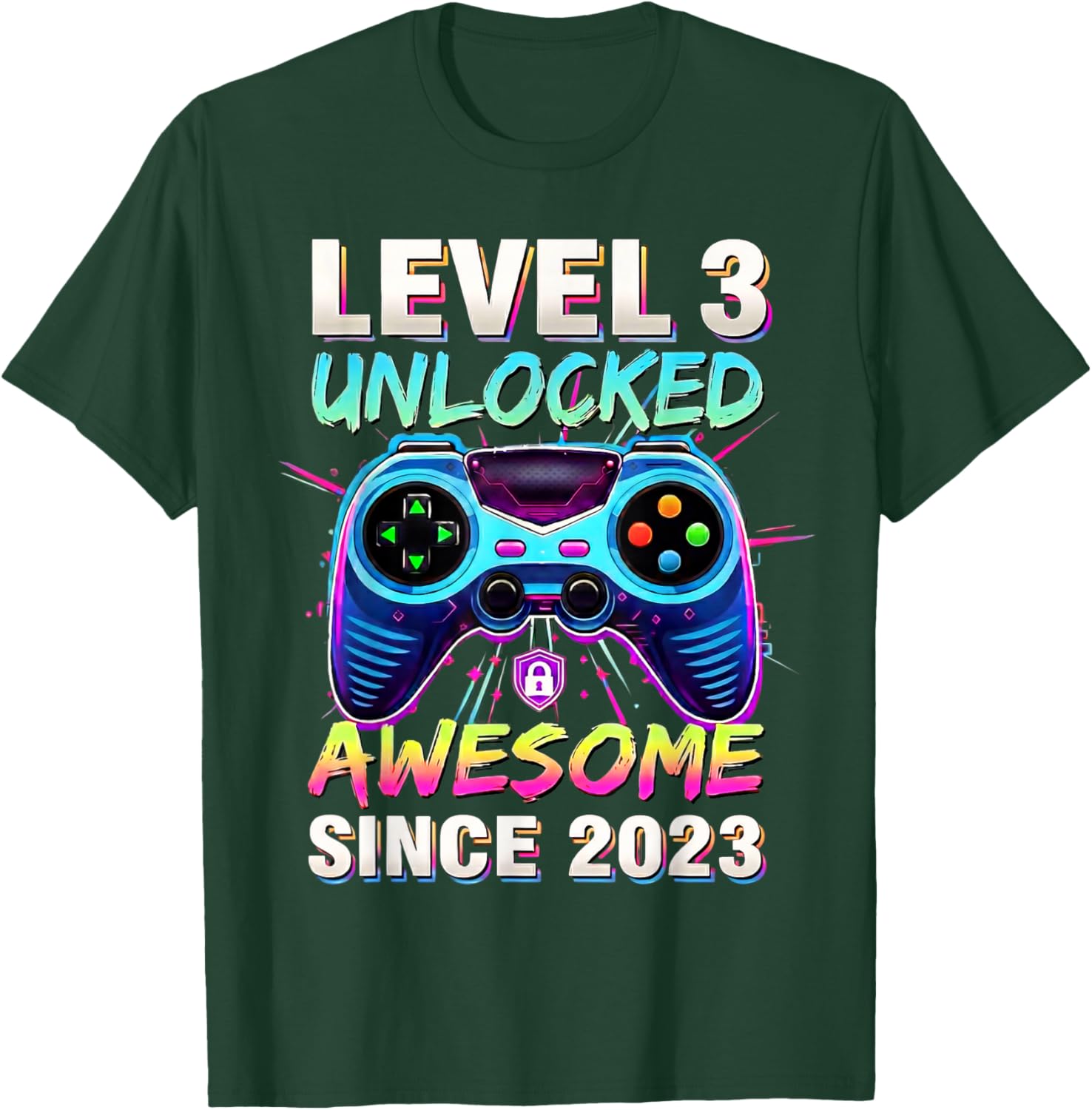 3e Anniversaire Gaming Boys Level 3 débloqué génial Depuis 2023 T-Shirt - T-Shirt | Forest