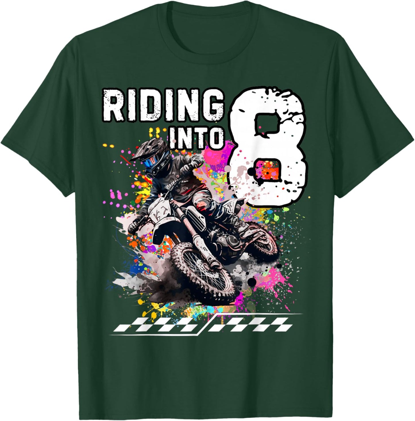 Motocross Birthday Riding Into 8 MX Dirt Bike T-Shirt - T-Shirt | Forest
