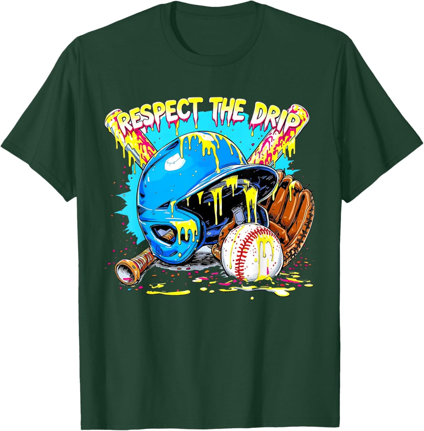 Respect The Drip Boys Baseball Bat Helmet Glove Ball Sports T-Shirt - T-Shirt | Forest