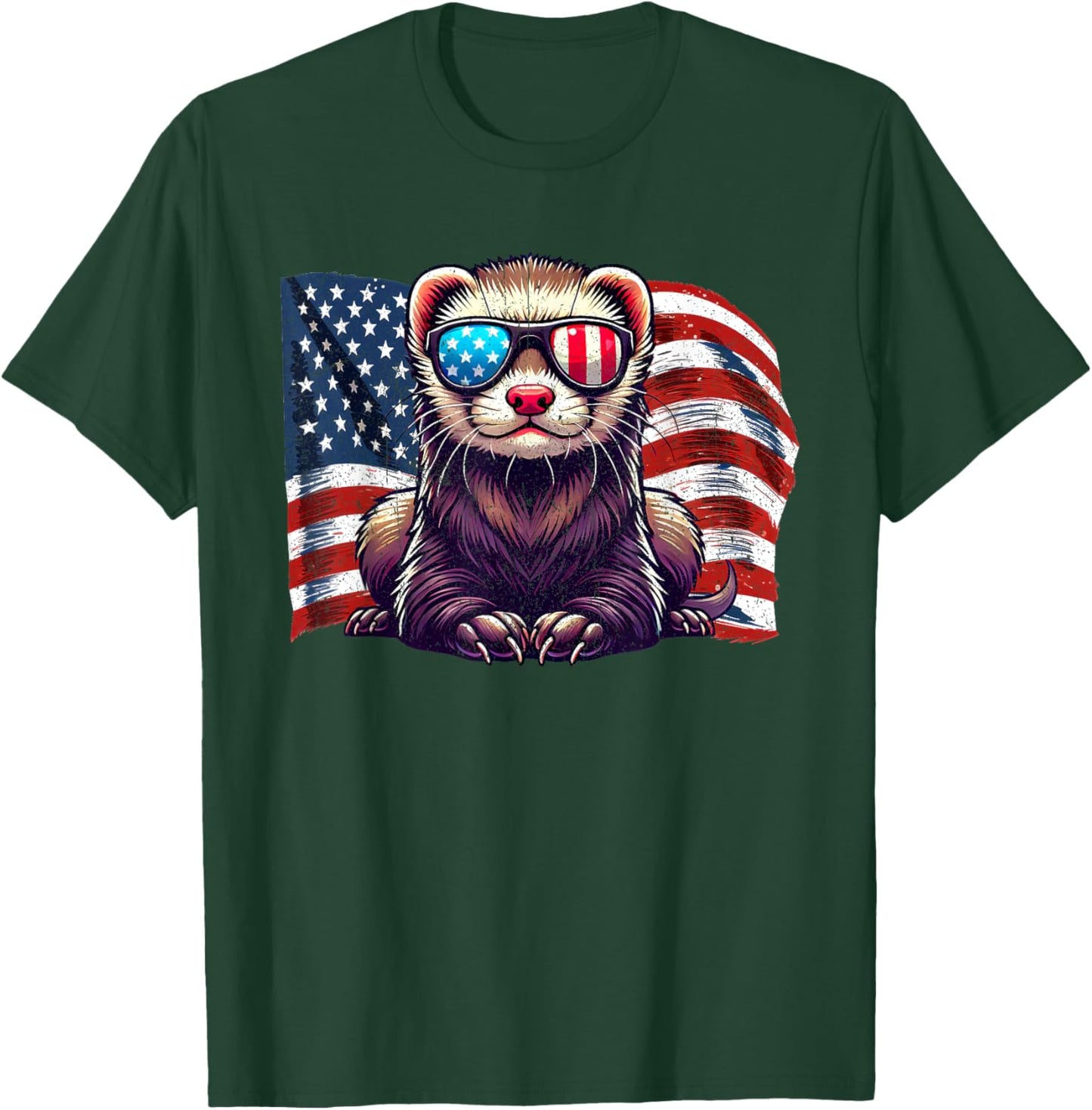 Ferret Pets Lovers Patriotic America Flag Sunglasses Vintage T-Shirt - T-Shirt | Forest