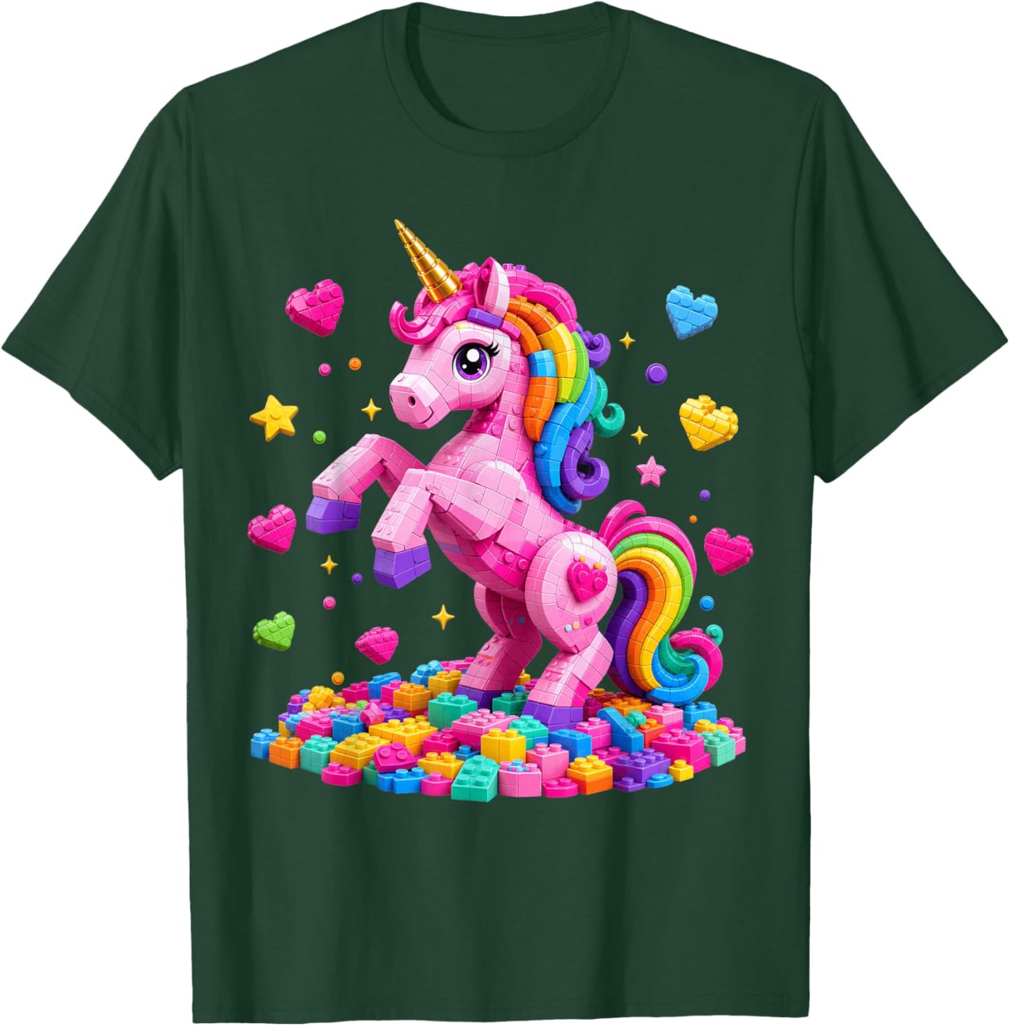 Unicorn Master Builder Girls Kids Building Bricks Blocks Toy T-Shirt - T-Shirt | Forest