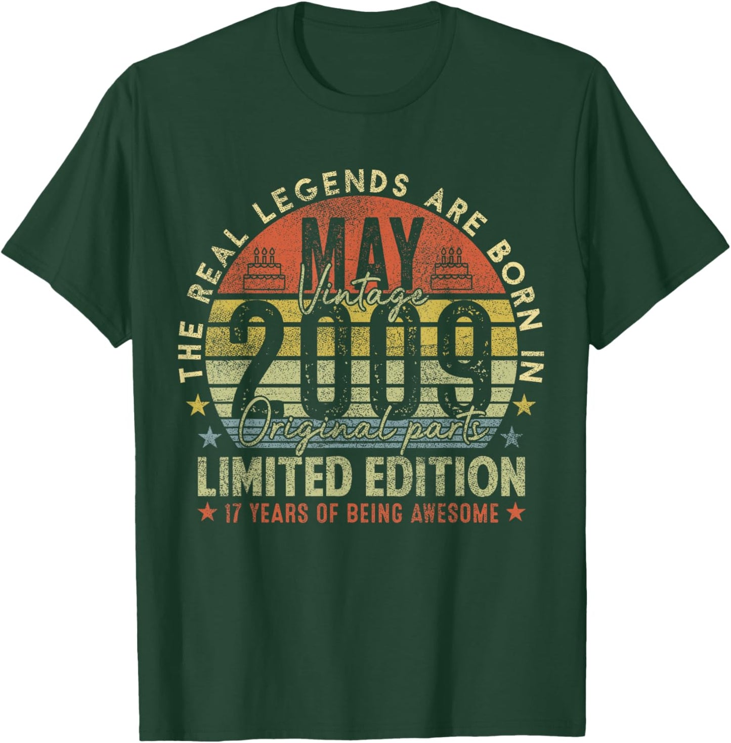 17th Birthday Legends May 2009 Vintage 17 Years Old T-Shirt - T-Shirt | Forest