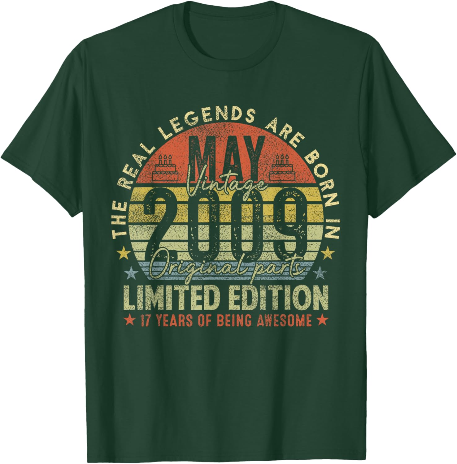 17th Birthday Legends May 2009 Vintage 17 Years Old T-Shirt - T-Shirt | Forest