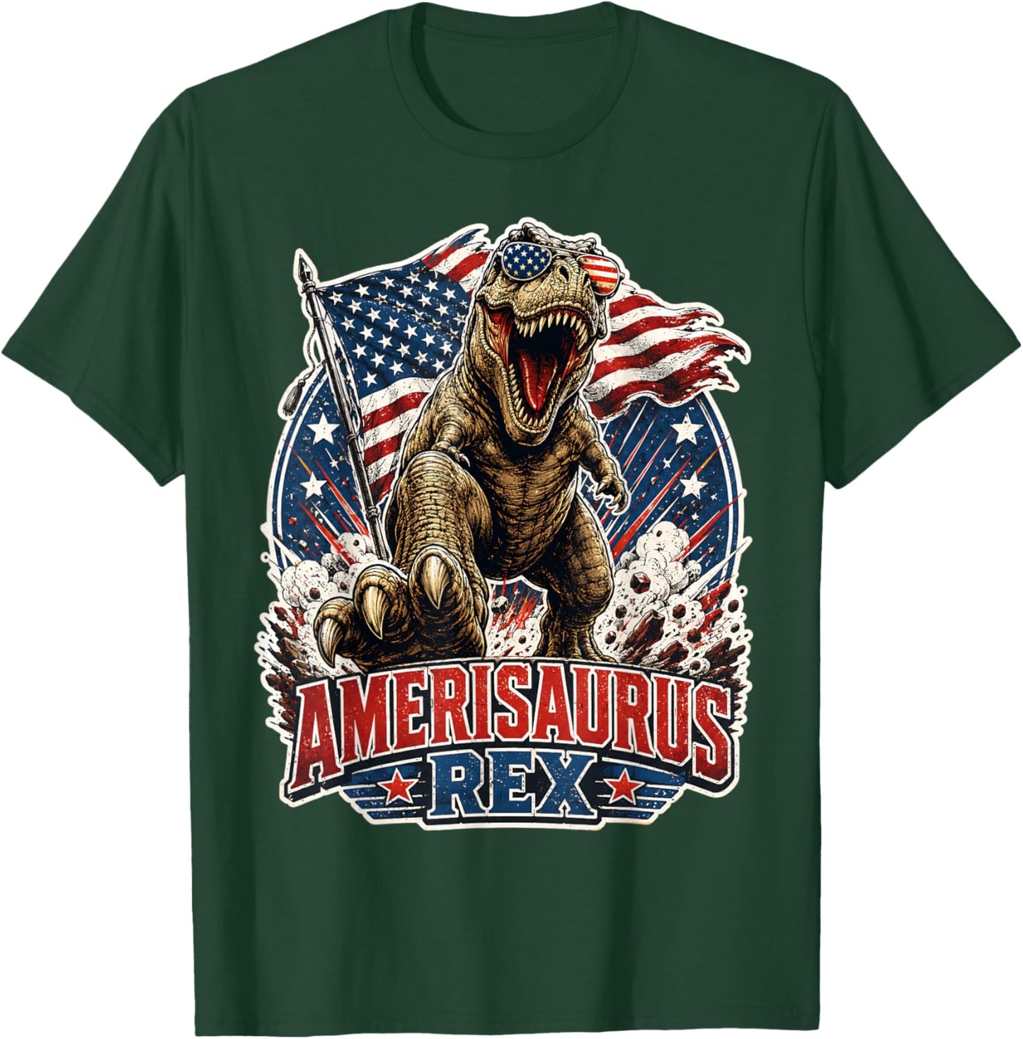 Dinosaur 4th of July T Rex Funny Amerisaurus Rex Boys Men T-Shirt - T-Shirt | Forest