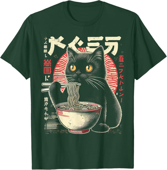 Anime Cat Ramen Japanese Cute Kawaii Cats T-Shirt - T-Shirt | Forest
