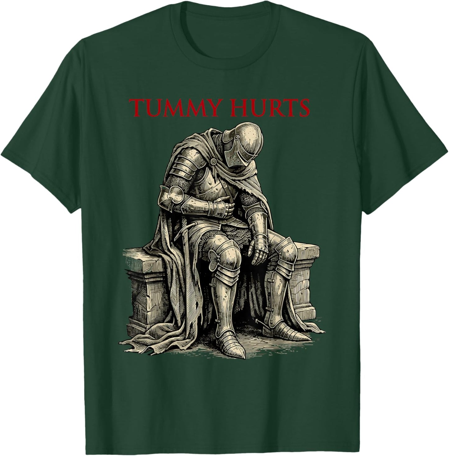 Funny Tummy Hurts Medieval Knight Dark Humor Meme Vintage T-Shirt - T-Shirt | Forest