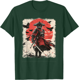 Samurai Cat, Vintage Japanese Warrior Art | Anime & Samurai T-Shirt - T-Shirt | Forest