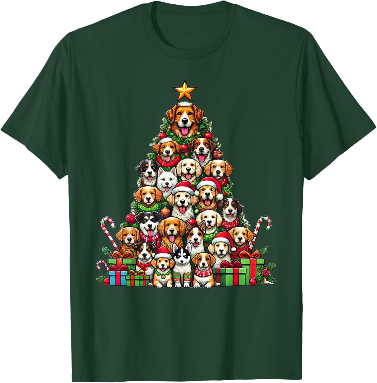 Dog Christmas Tree Funny Dog Xmas Women Girls Kids T-Shirt - T-Shirt | Forest