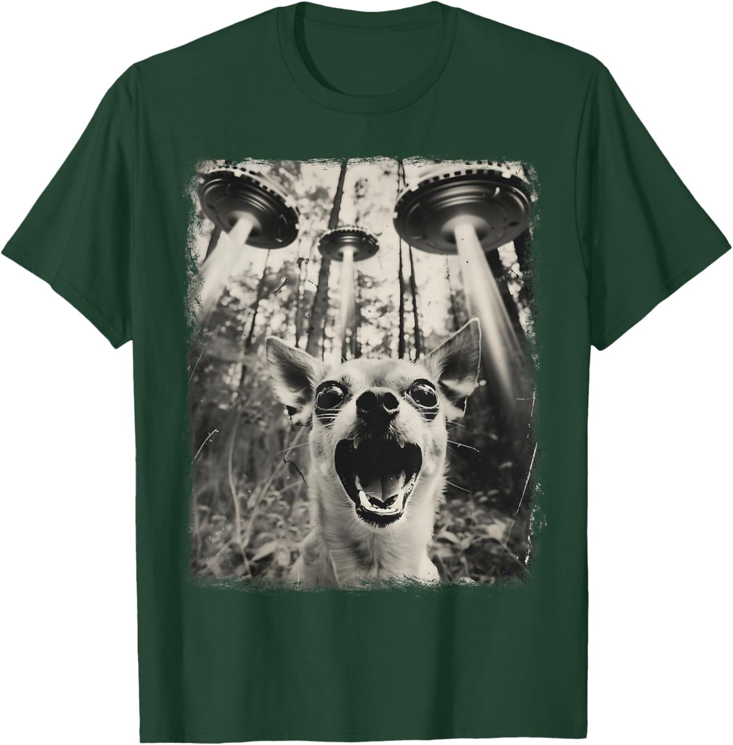 Chihuahua Dog UFO Alien Extraterrestrial Selfie T-Shirt - T-Shirt | Forest