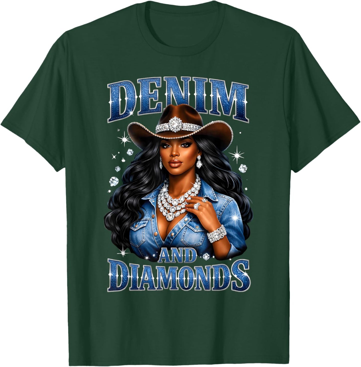 Denim and Diamonds African Melanin Cowgirls Western T-Shirt - T-Shirt | Forest