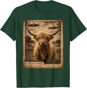 Highland Cow Alien UFO Alien UFO Evidence Photo Vintage T-Shirt - T-Shirt | Forest