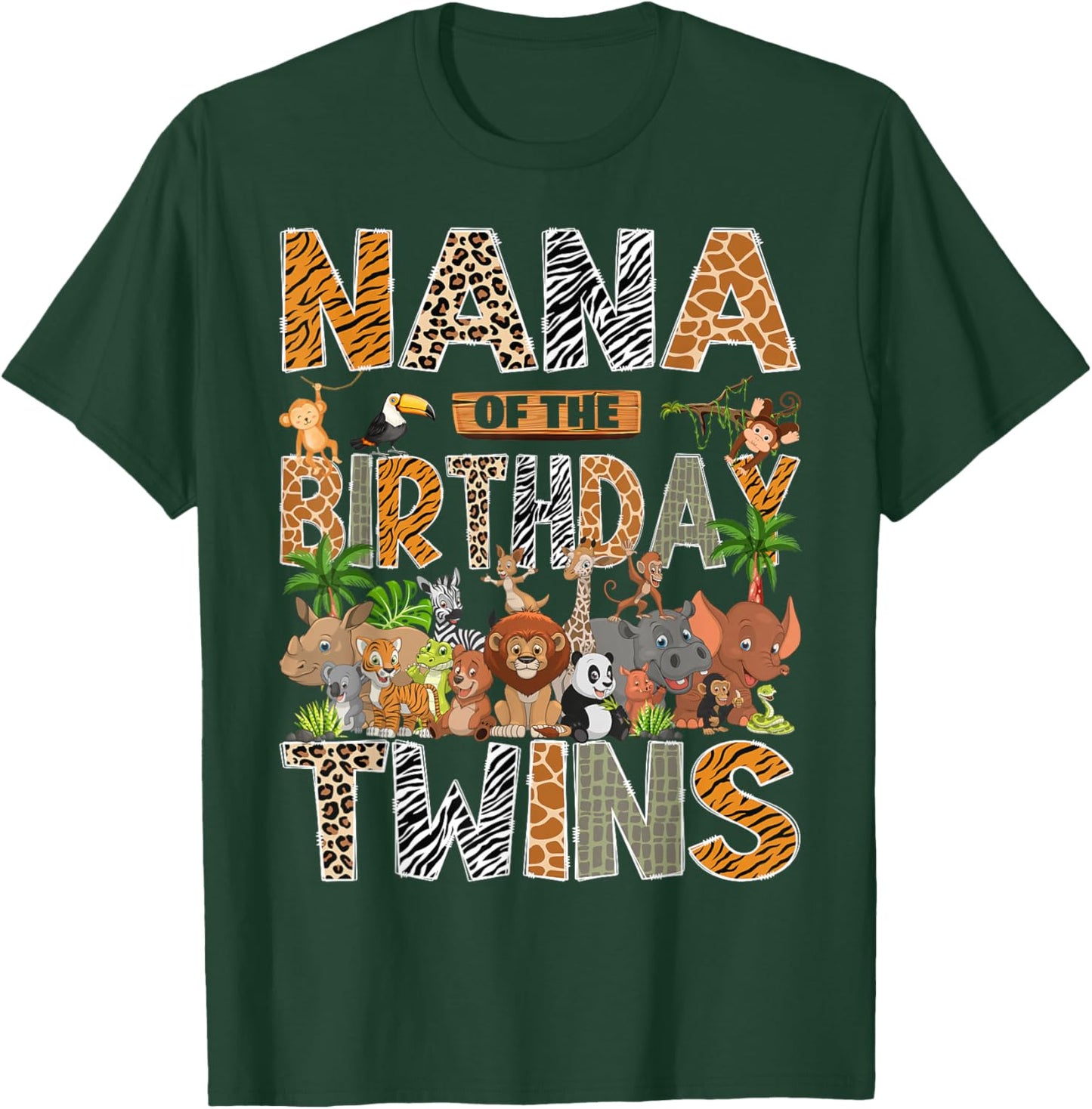 Nana of The Birthday Twins Safari Wild One Zoo Animal T-Shirt - T-Shirt | Forest
