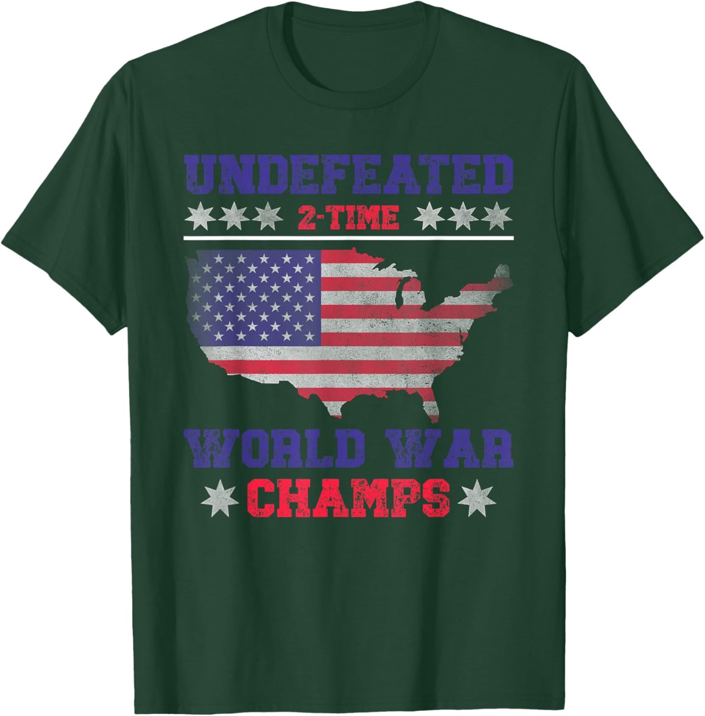 Undefeated 2 Time World War Champs 4th of July USA Map Retro T-Shirt - T-Shirt | Forest