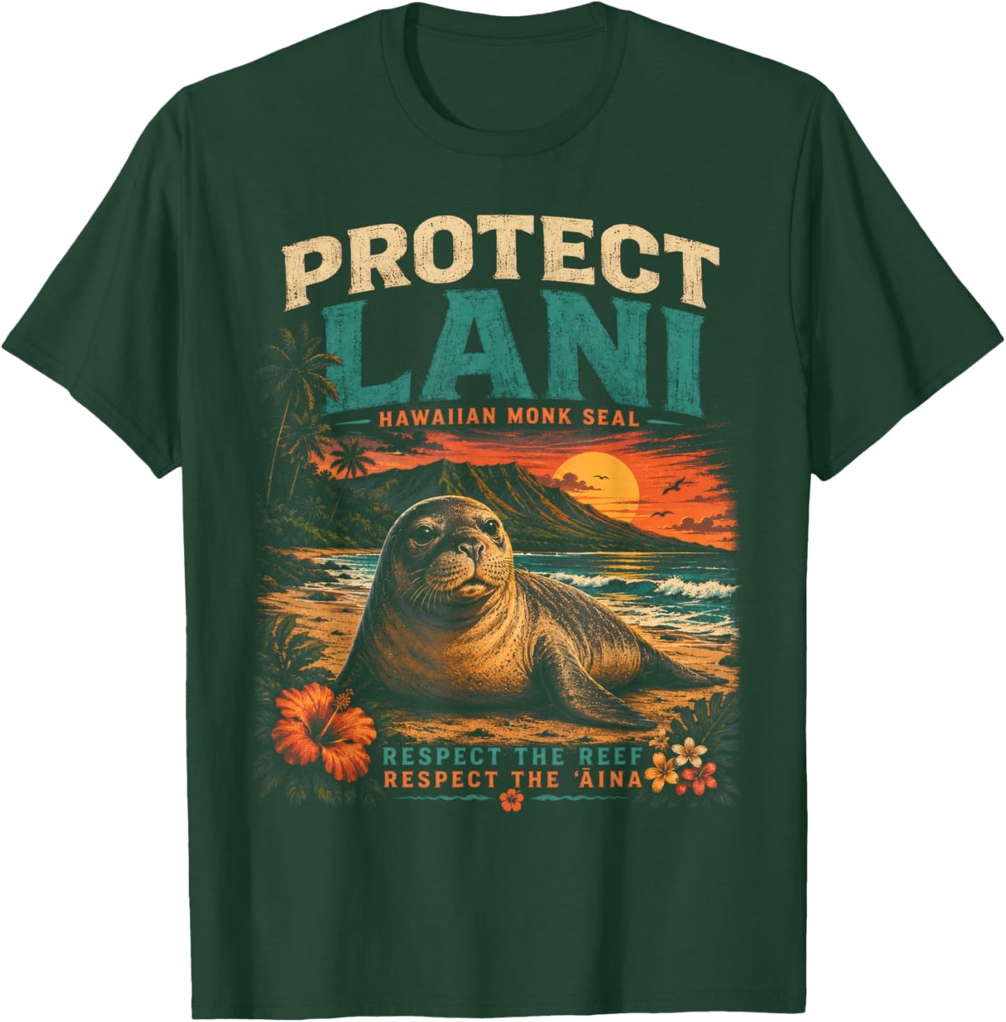 Lani the Monk Seal Protect Hawaiian Reef Respect Lahaina T-Shirt - T-Shirt | Forest