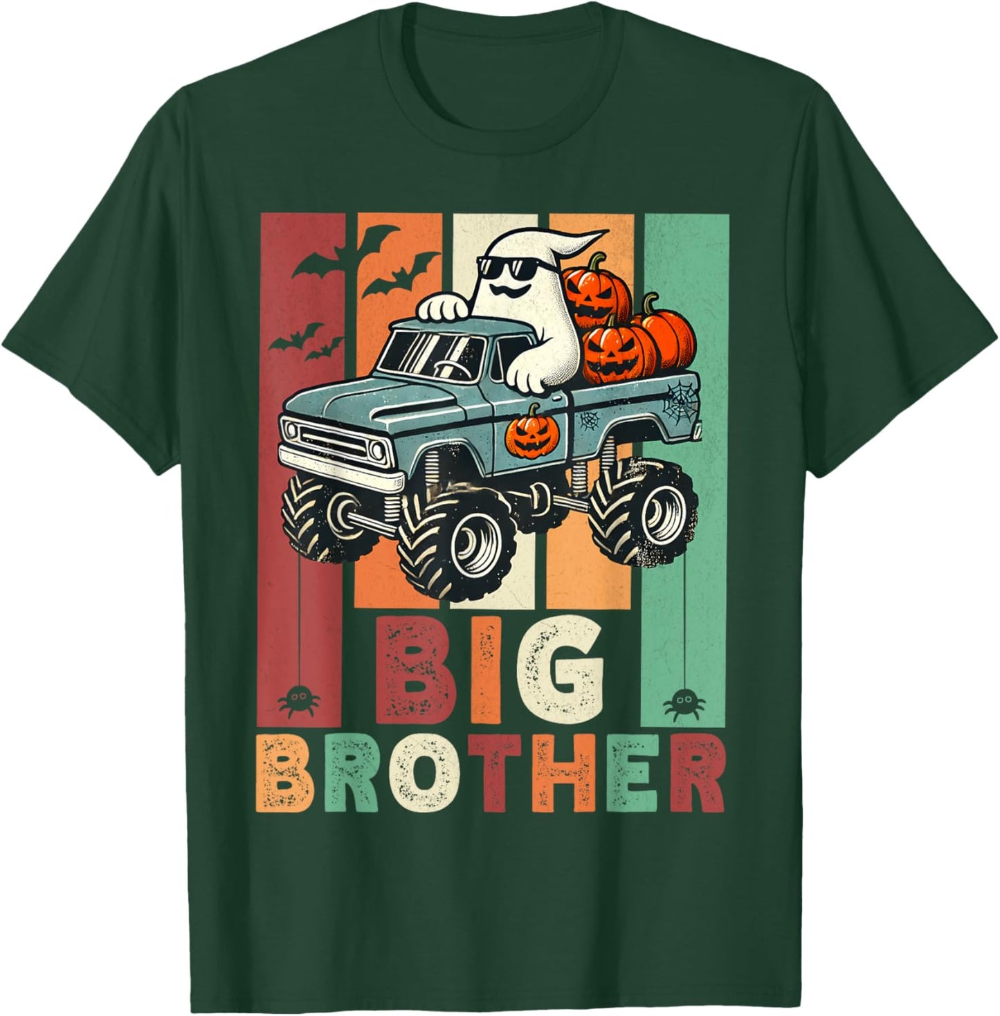 Vintage Ghost Monster Truck Halloween Big Brothers Pumpkins T-Shirt - T-Shirt | Forest