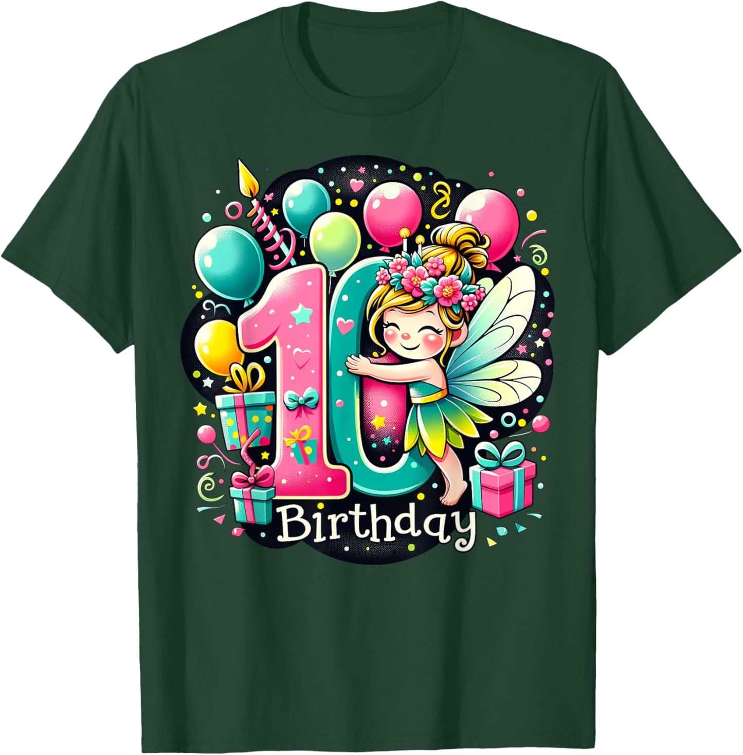 Kids Fairy Theme tenth Bday Party 10th Fairy Birthday T-Shirt - T-Shirt | Forest