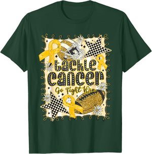 Tackle Cancer Go Fight Win Childhood Cancer Gold Football T-Shirt - T-Shirt | Forest
