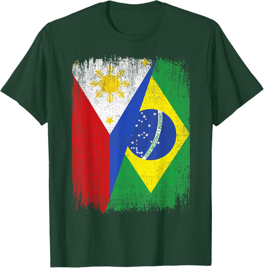 Half Philippines Brazil Flag Filipino Brazilian Roots T-Shirt - T-Shirt | Forest