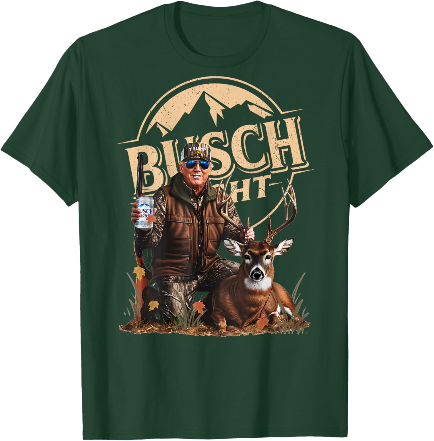 Retro Trump Hunting Deer Funny Beer Drinking Hunting ON Back T-Shirt - T-Shirt | Forest