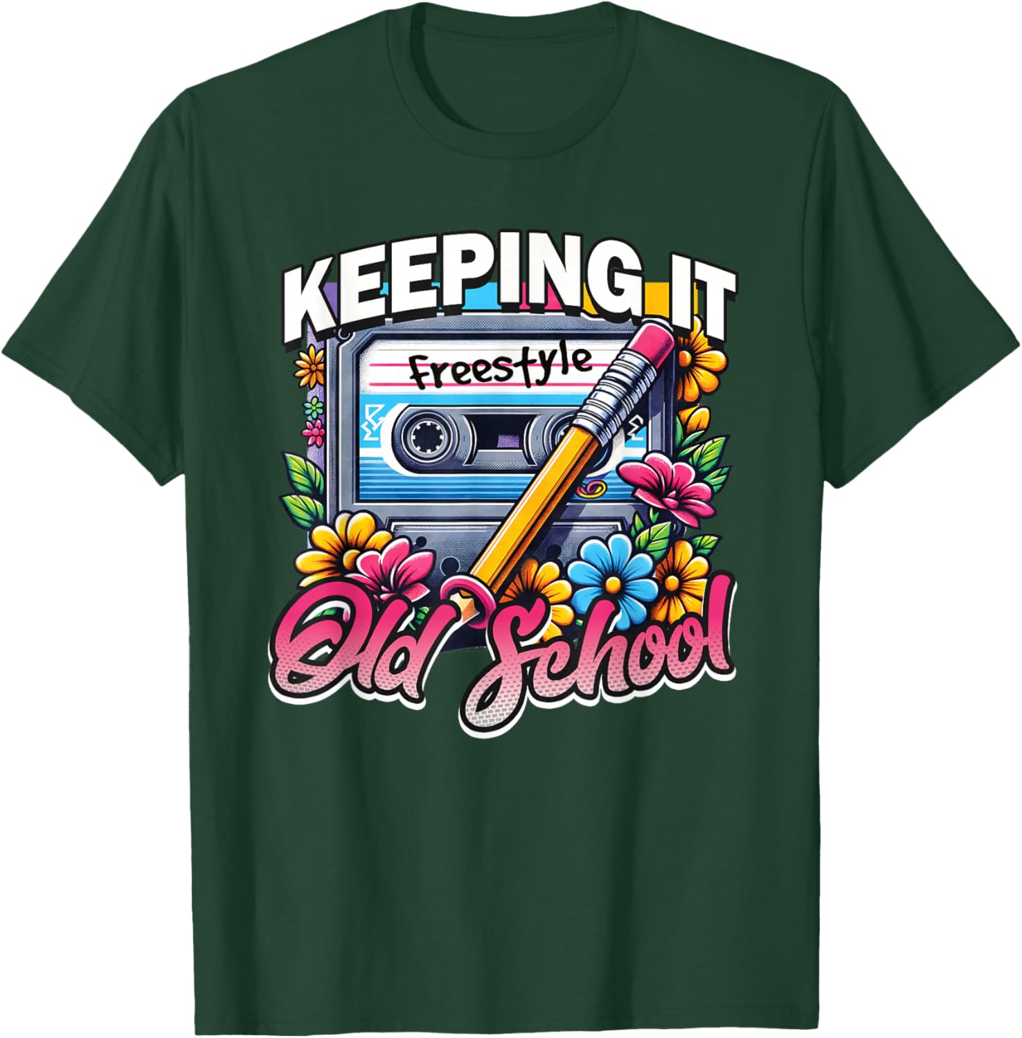 Keeping It Old School 80s Freestyle Cassette Design T-Shirt - T-Shirt | Forest