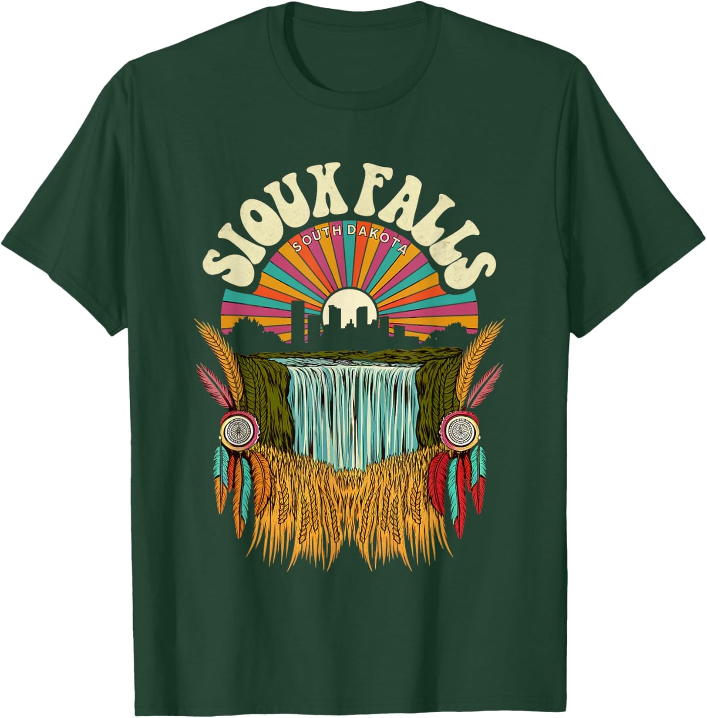 Retro Sioux Falls South Dakota Sunset Skyline Vintage T-Shirt - T-Shirt | Forest