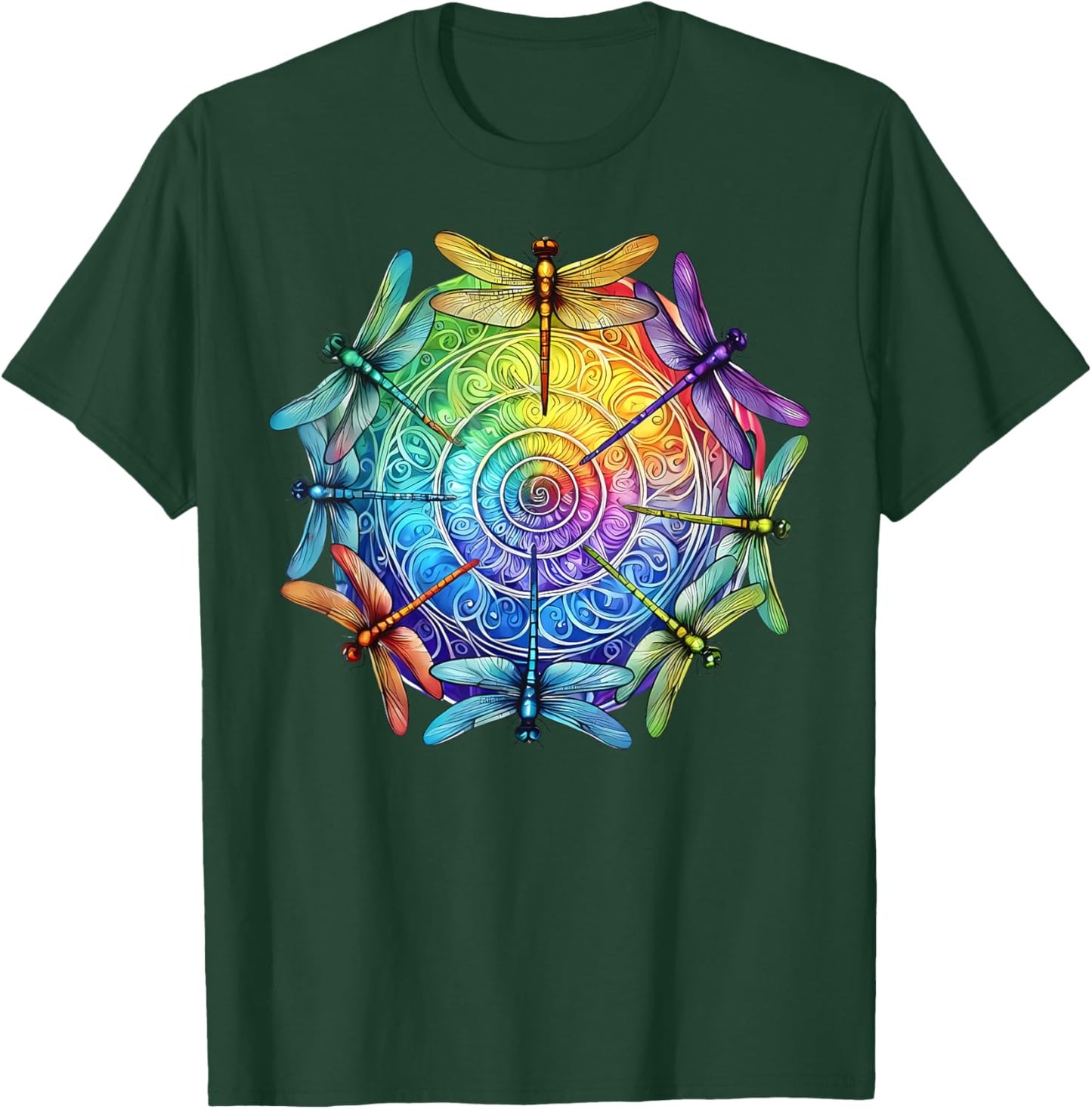 Gay Pride Rainbow Dragonfly Spiral Mandala LGBTQ Month T-Shirt - T-Shirt | Forest