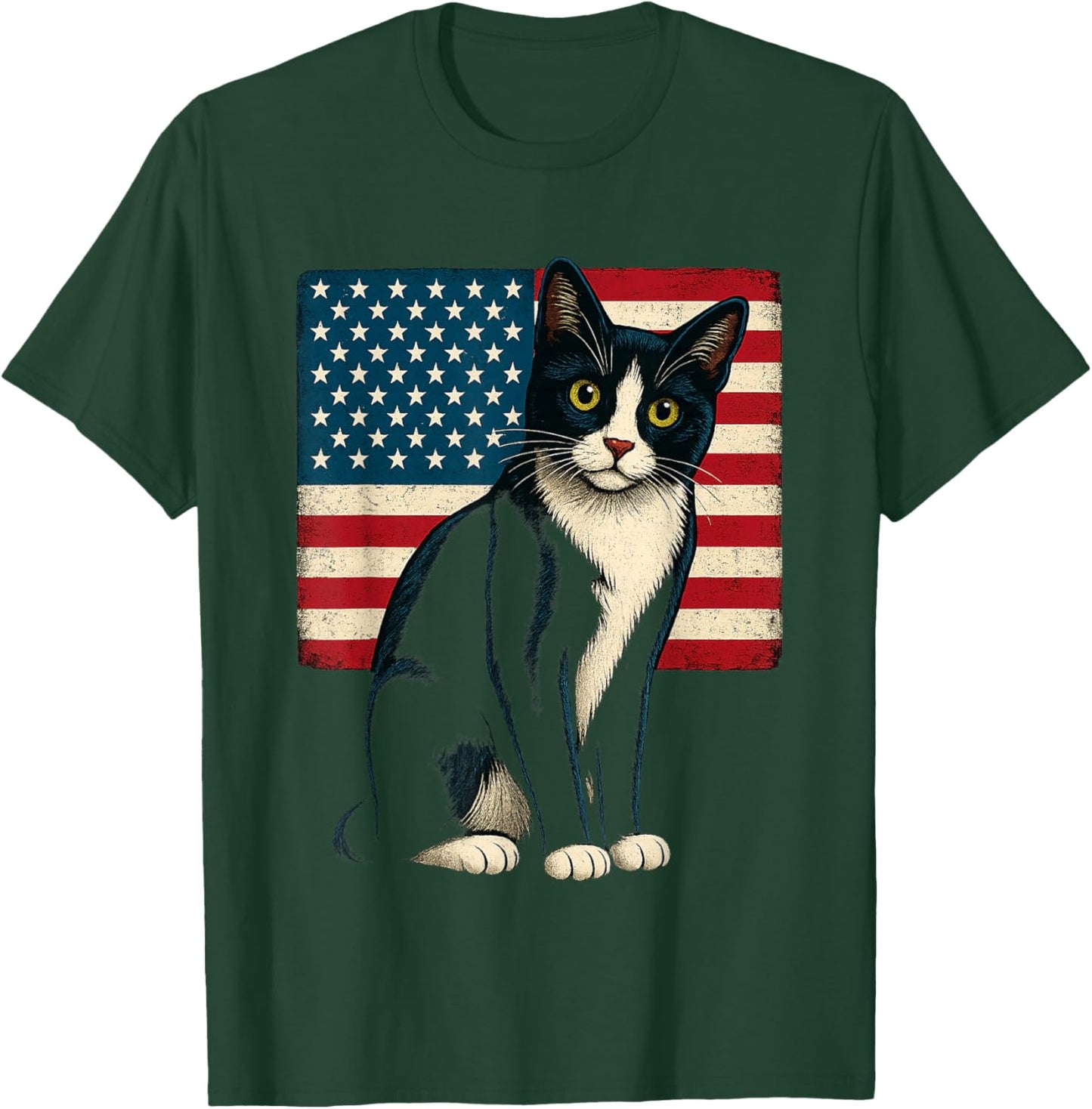 Tuxedo Cat 4th of July Patriotic Adults Kids T-Shirt - T-Shirt | Forest