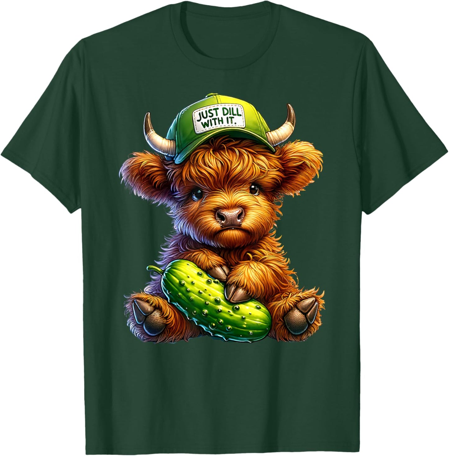 Dill With It Cute Highland Cow Pickle Hat Farm Animal Lover T-Shirt - T-Shirt | Forest