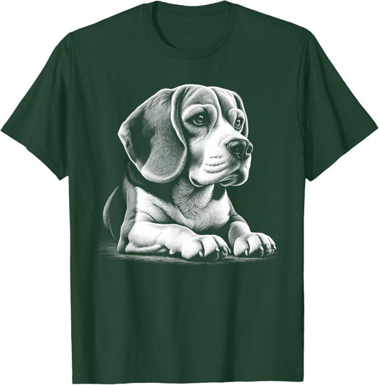 Cute Beagle Portrait in Lying Pose T-Shirt - T-Shirt | Forest