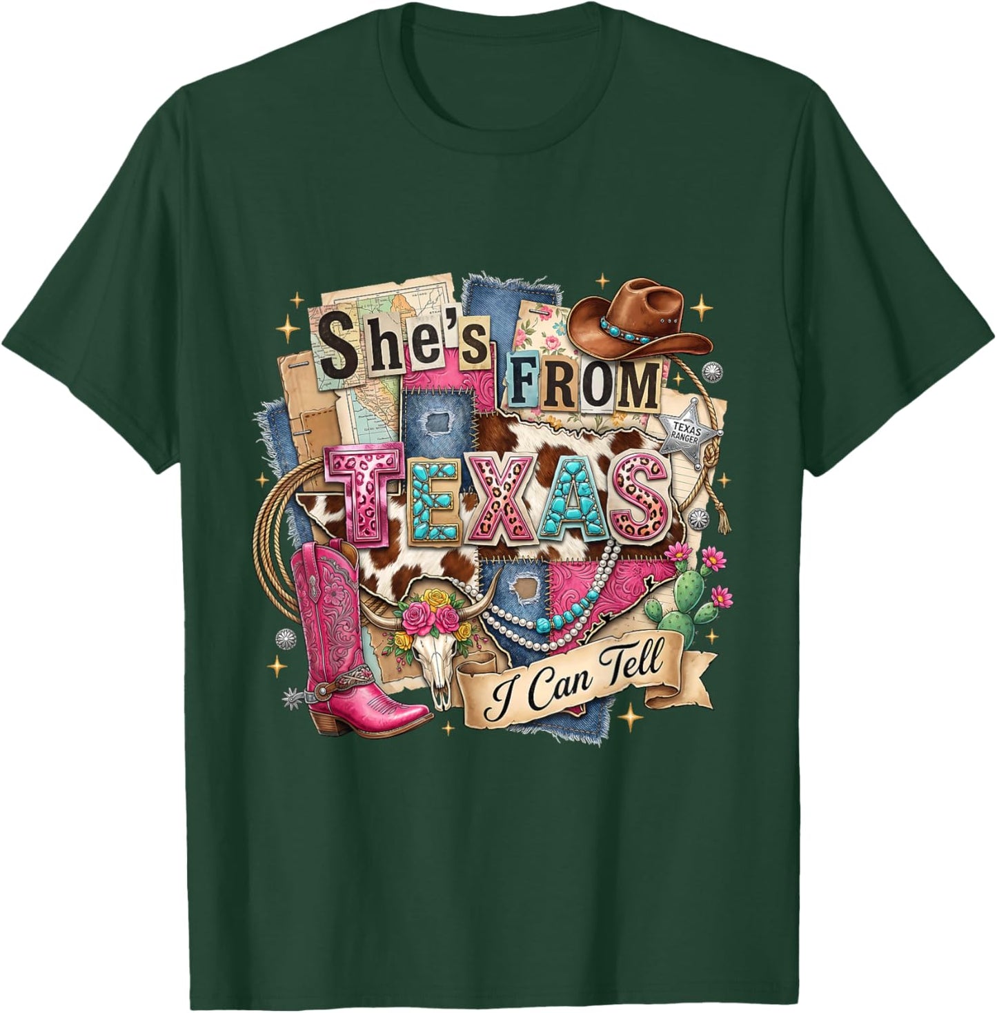 She's from Texas I Can Tell Western Cowgirl Pink Boot Gift T-Shirt - T-Shirt | Forest