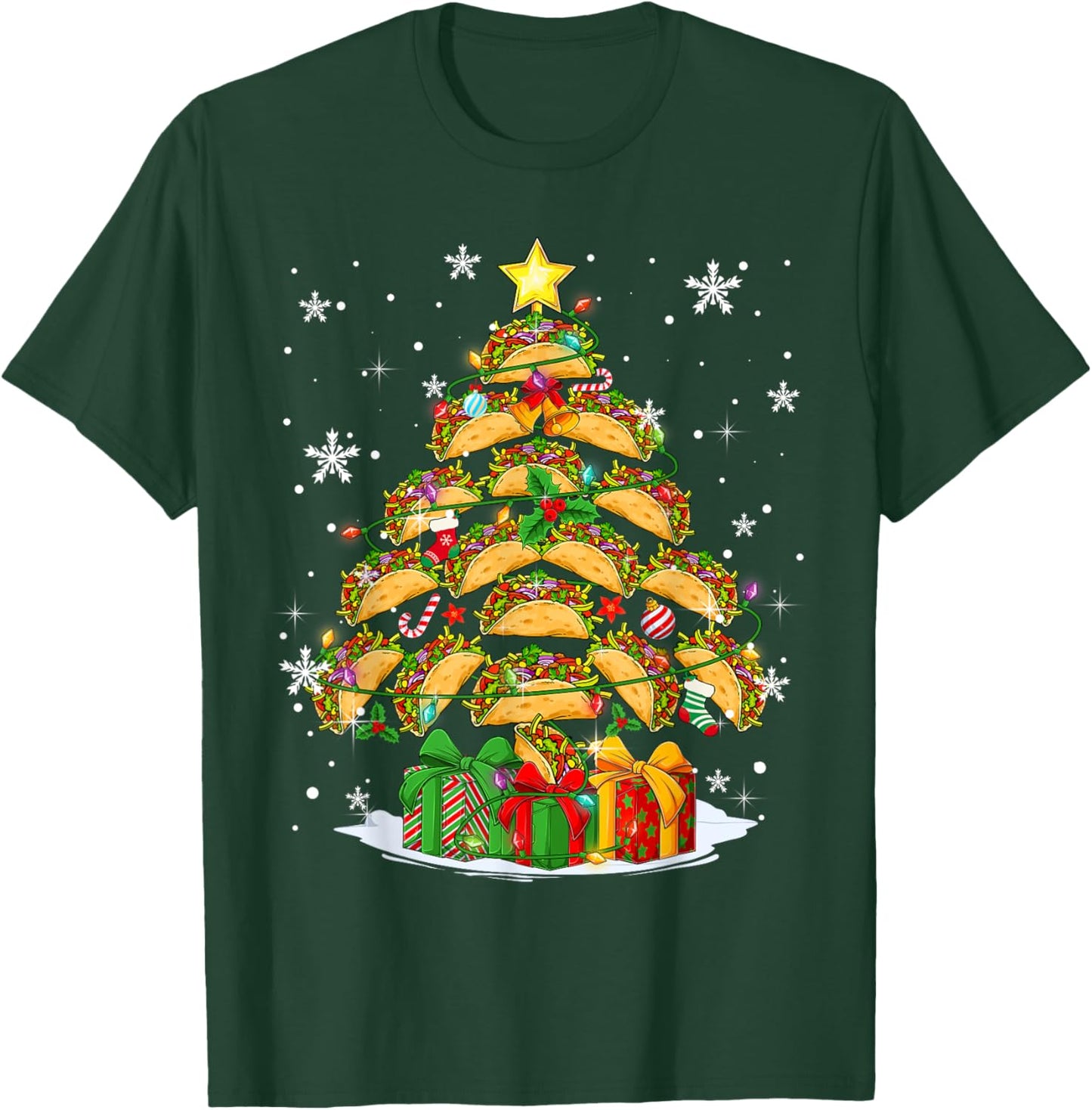 Funny Tacos Christmas Tree Lights Mexican Food Lover Xmas T-Shirt - T-Shirt | Forest
