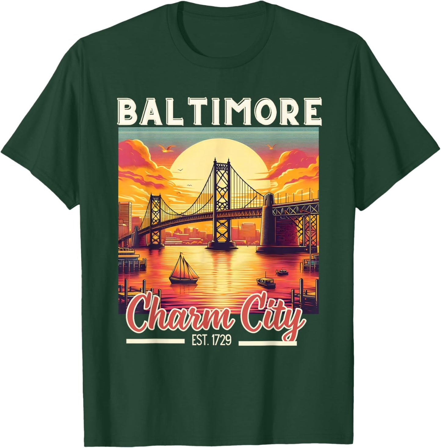 Vintage Baltimore Maryland Charm City Trip retro skyline men T-Shirt - T-Shirt | Forest