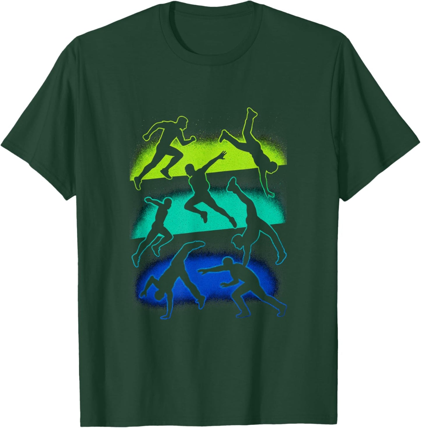 Jumping Figures - Parkour Retro Flip Art T-Shirt - T-Shirt | Forest