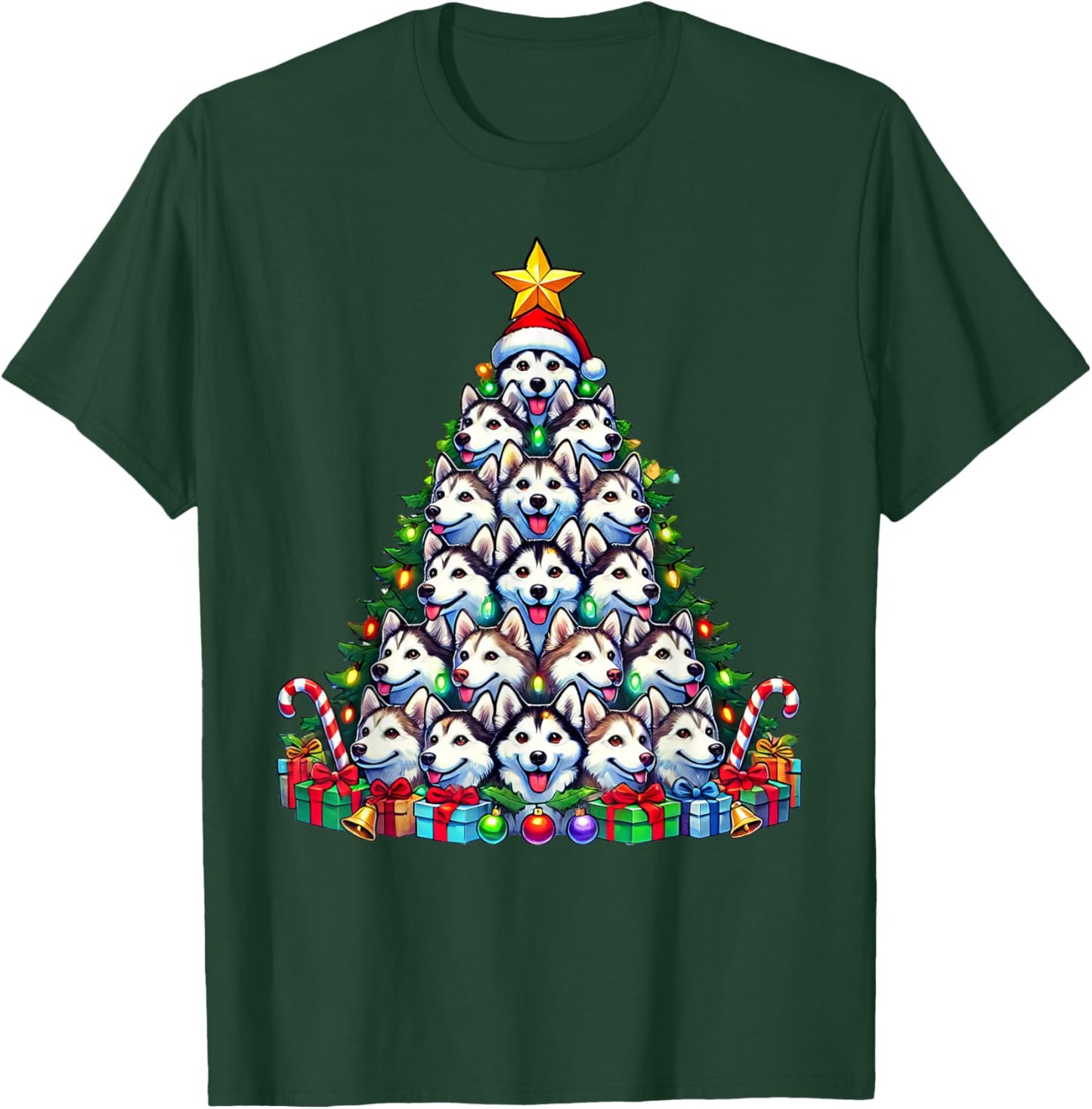 Siberian Husky Dog Christmas Tree Funny Husky Xmas T-Shirt - T-Shirt | Forest