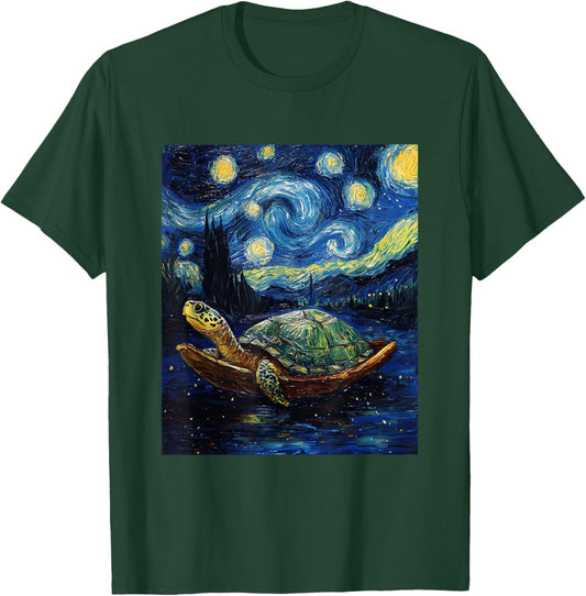 Cute Tortoise Turtle - Van Gogh Style - Starry Night Graphic T-Shirt - T-Shirt | Forest