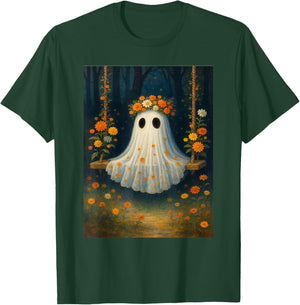Vintage Floral Ghost Halloween Ghost in The Forest Gothic T-Shirt - T-Shirt | Forest