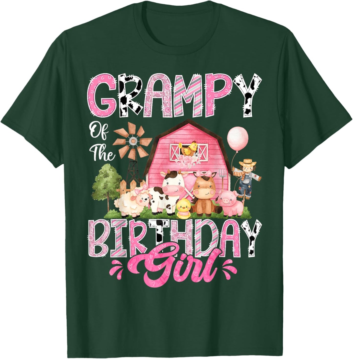 Grampy Of The Birthday Girl Pink Farm Cow First Birthday T-Shirt - T-Shirt | Forest