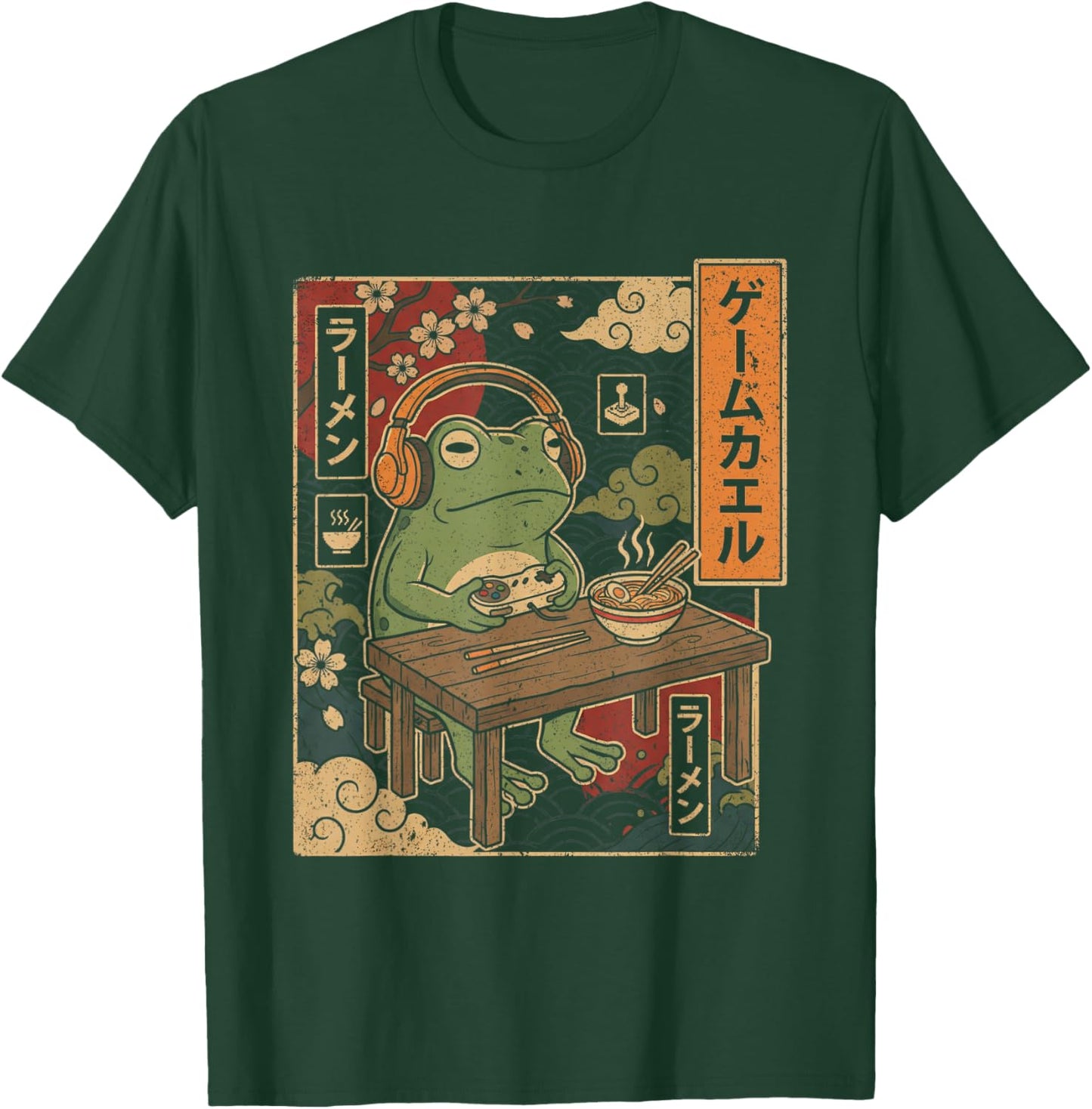 Japanese Gamer Frog Art Men Women Boys Ramen Gaming T-Shirt - T-Shirt | Forest