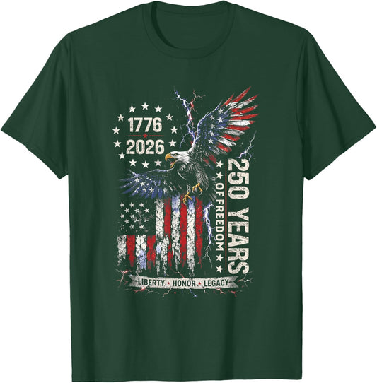 250 Years American 1776 2026 250th USA Birthday 4th of July T-Shirt - T-Shirt | Forest