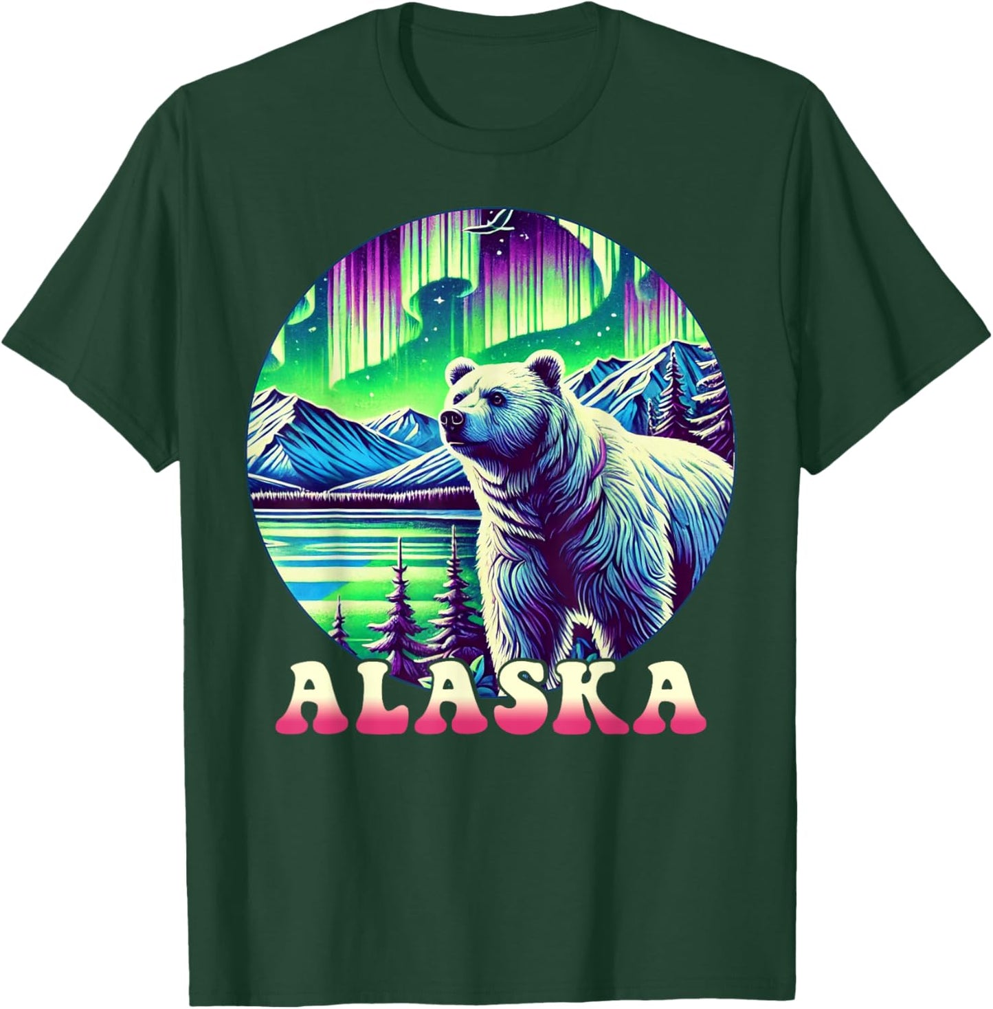 Alaska Northern Lights Aurora Viewing Alaska Vacation Bear T-Shirt - T-Shirt | Forest