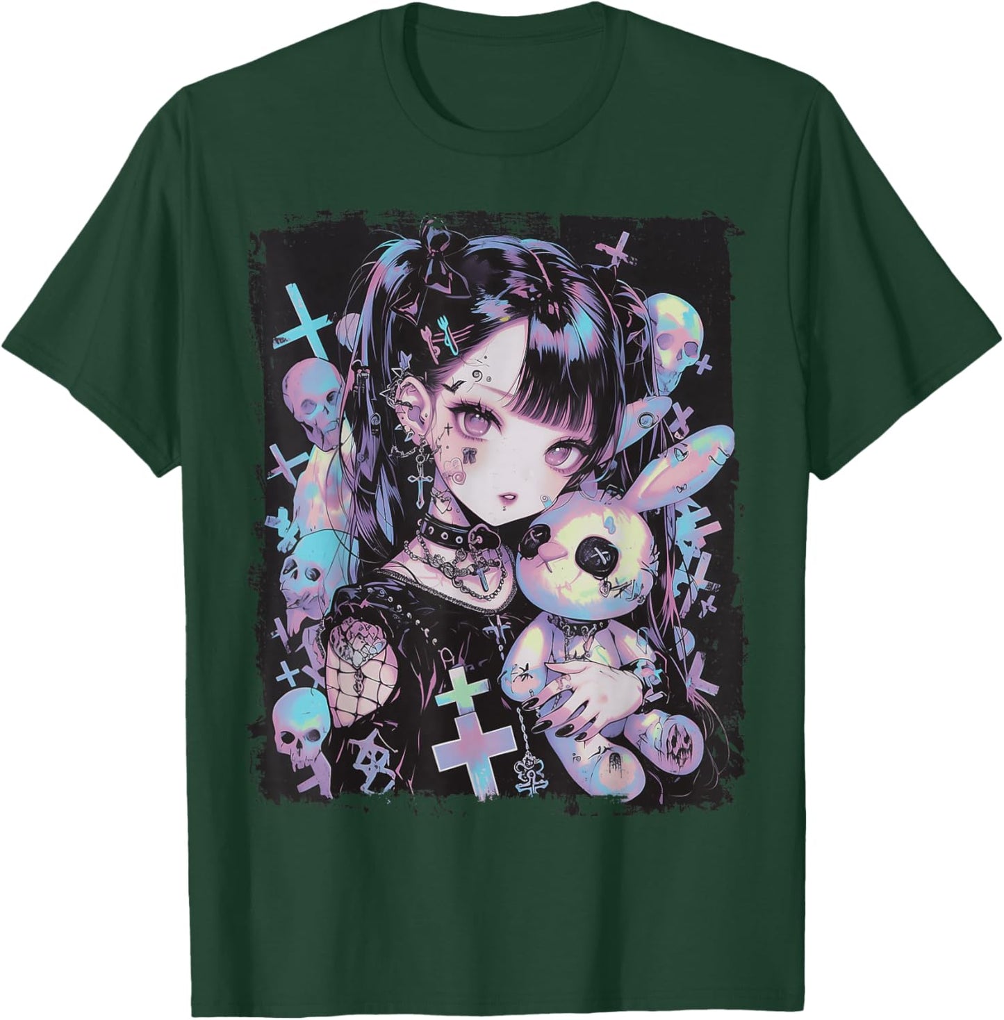 Anime Girl Goth Bunny Cute E-Girl Gothic Outfit Grunge T-Shirt - T-Shirt | Forest