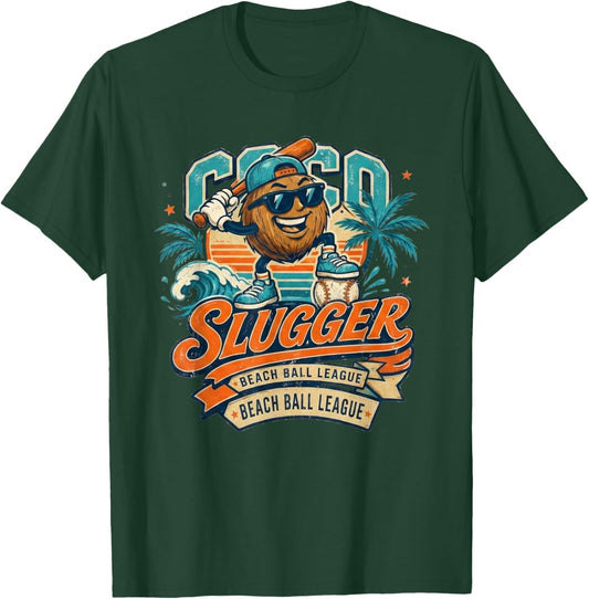 Coco Slugger Baseball Retro Coconut Sports Beach Ball Summer T-Shirt - T-Shirt | Forest