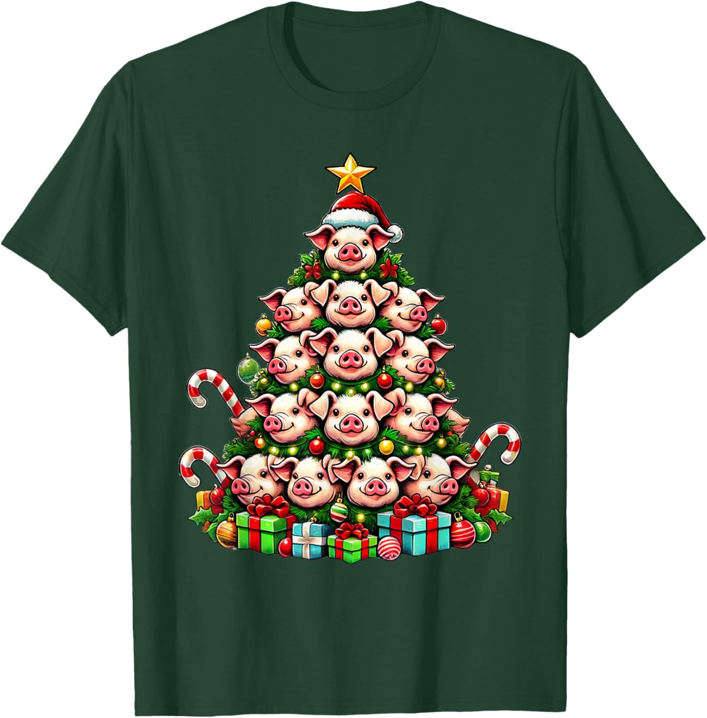 Pig Christmas Tree Funny Pig Xmas T-Shirt - T-Shirt | Forest