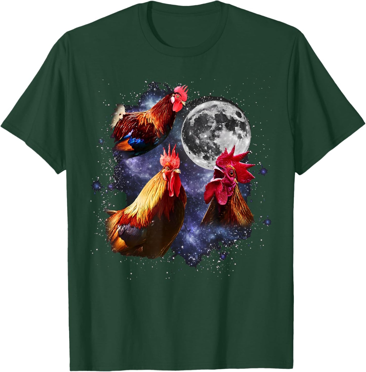 Vintage Three Roosters Howling at the Moon Funny Farm Animal T-Shirt - T-Shirt | Forest