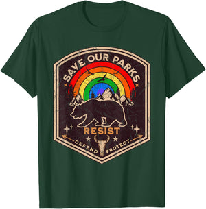 Save Our Parks Resist Gay Pride Bear LGBTQ National Parks T-Shirt - T-Shirt | Forest